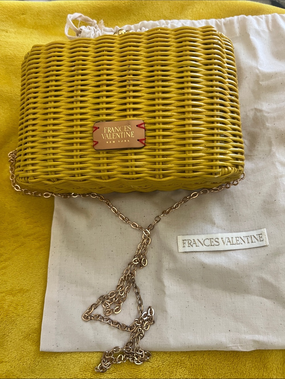 Frances Valentine Bright Yellow Woven Crossbody with Gold Chain